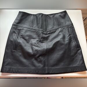 Reiss Black Genuine Leather High Rise Mini Skirt, Size 6